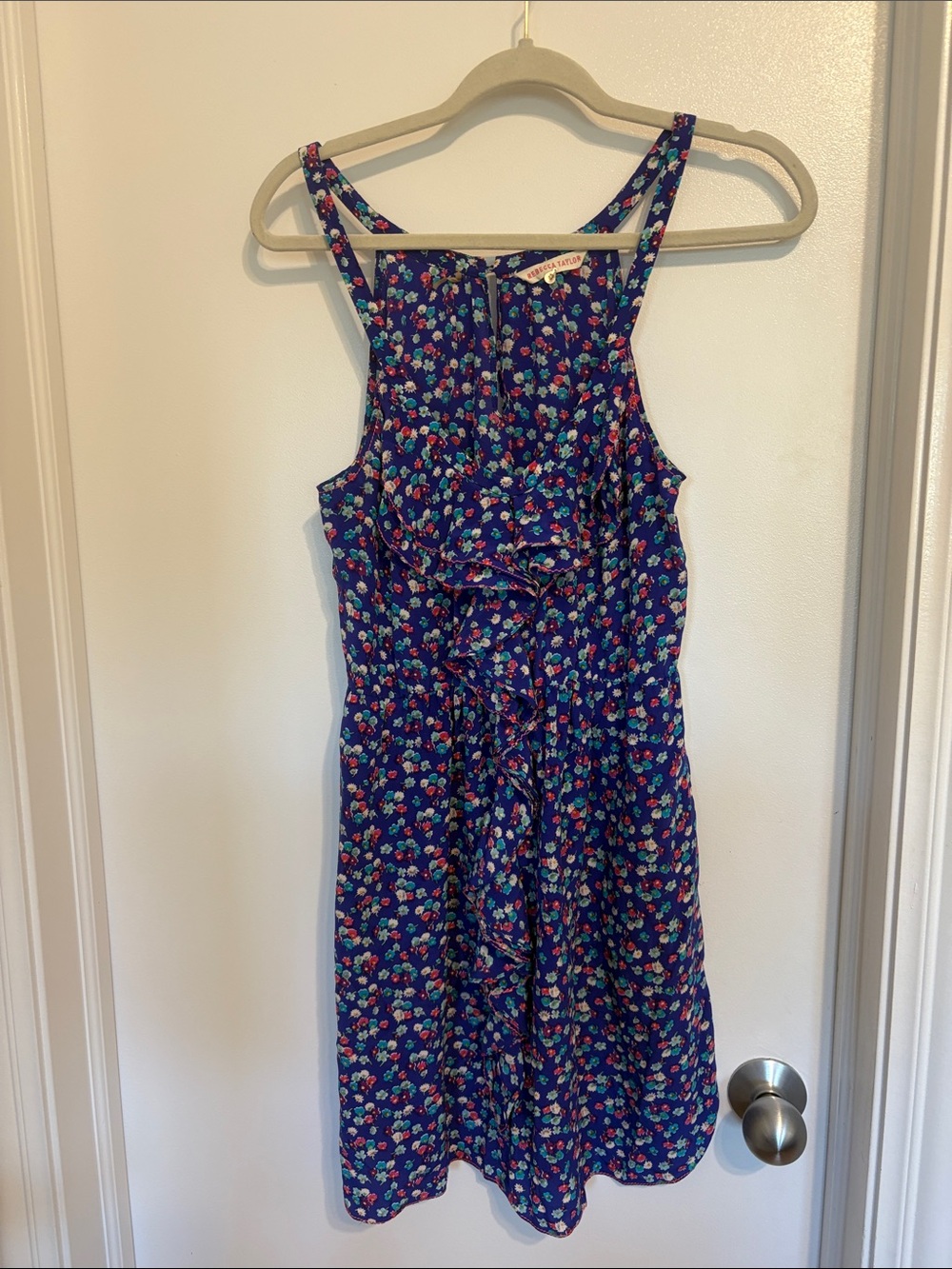 Rebecca Taylor 100% silk Blue Floral Ruffle Sundress